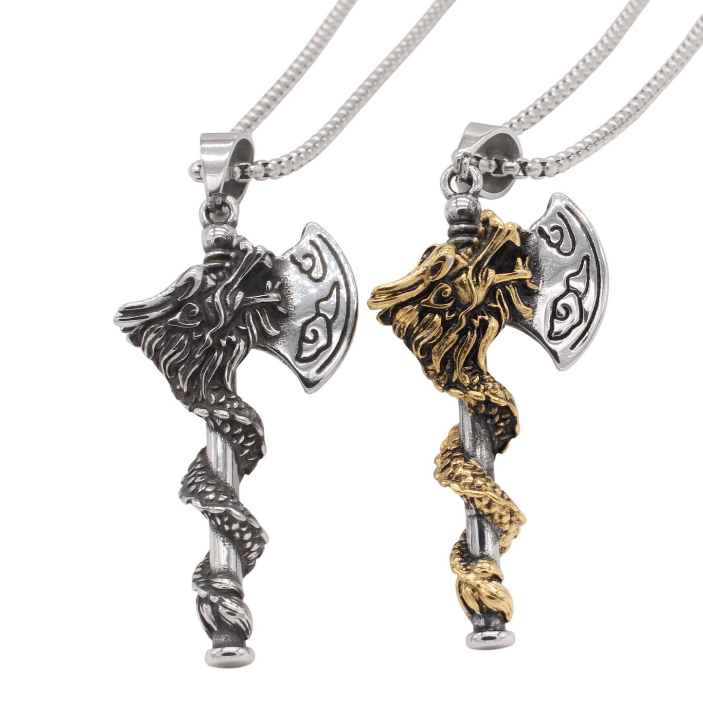 Planderful Norse Legacy Pendant – European and American Retro Dragon Viking Axe Men's Titanium Steel Necklace