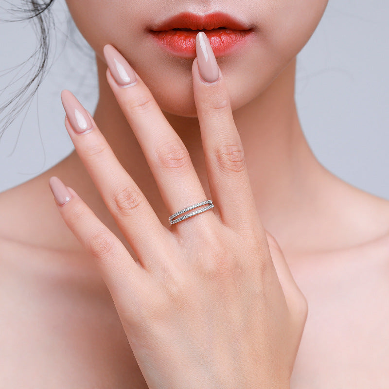 S925 Sterling Silver Double-layer Zircon Ring, Women's Index Finger Ring