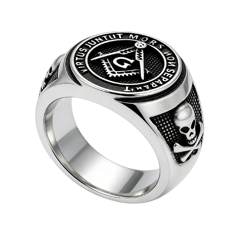Planderful Titanium Steel Masonic Skull Ring With Logos Unisex Protection Statement