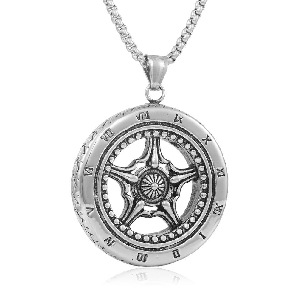 European And American Stainless Steel Tire Pendant Necklace