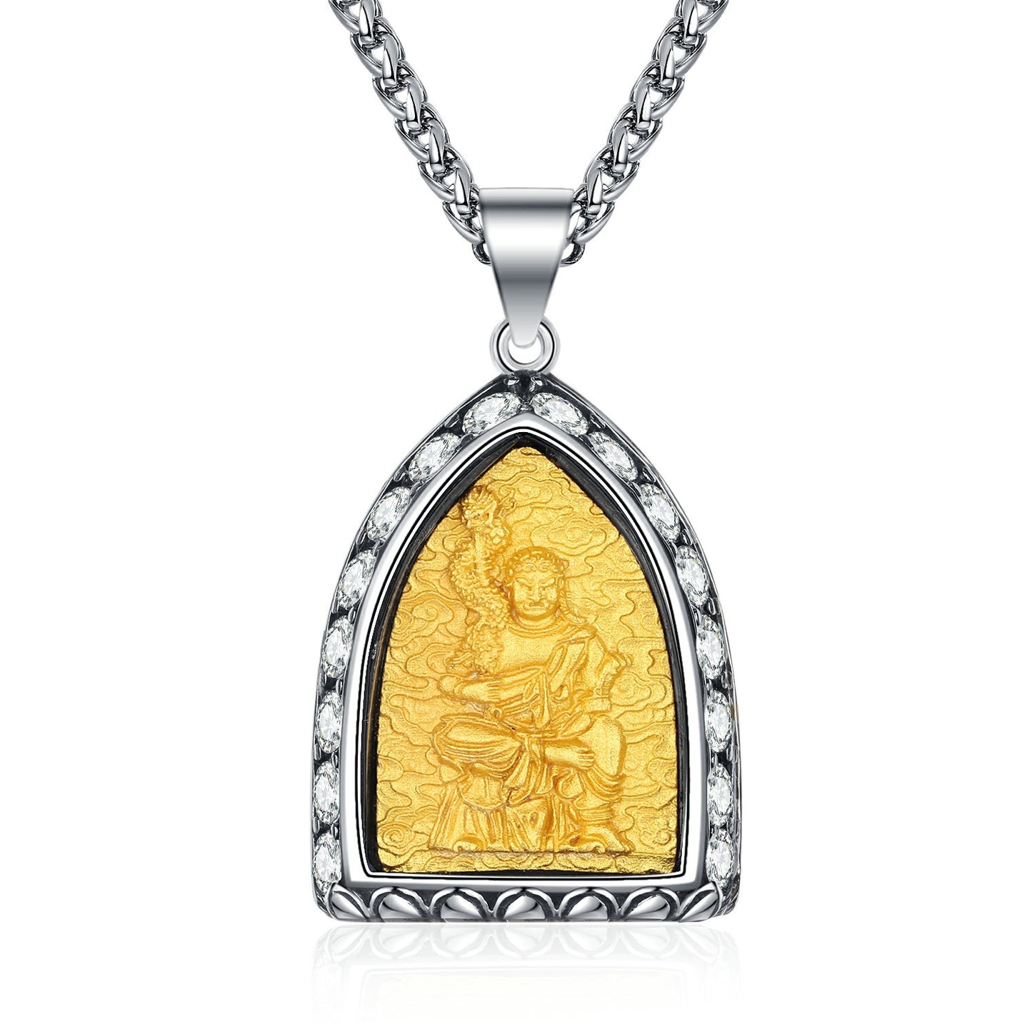 Zircon Necklace – Elegant Buddha Zodiac Stainless Steel Necklace for Men Everyday Wear