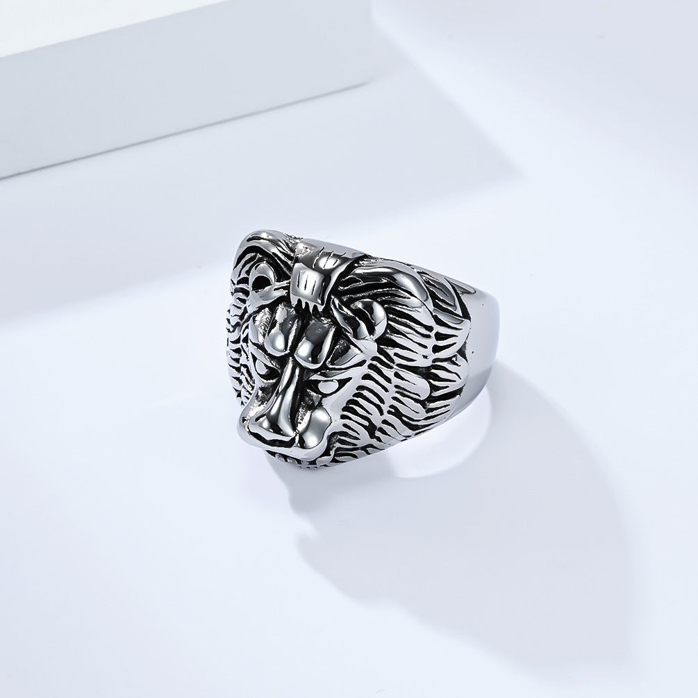 Planderful Lion Head Titanium Ring For Men Hip Hop Style
