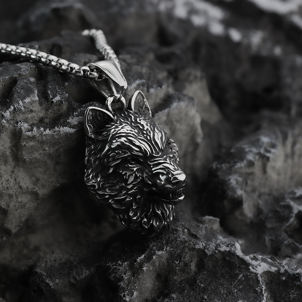 Hip Hop Viking Wolf Head Titanium Steel Men's Necklace