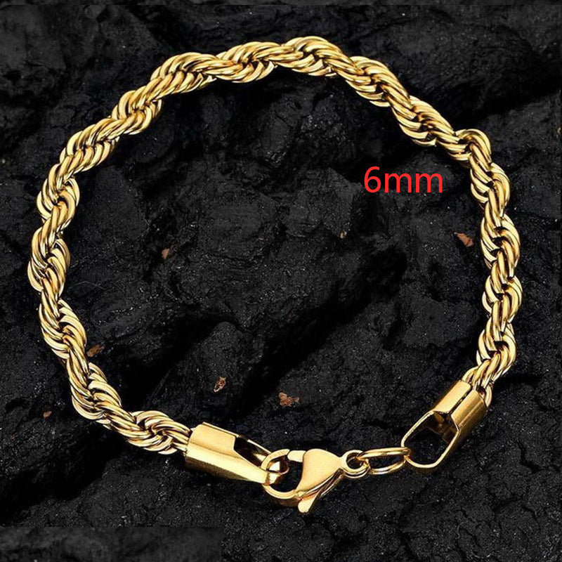 Planderful Jewelry Gold Twist Chain Bracelet In Titanium Steel Water Ripple Finish