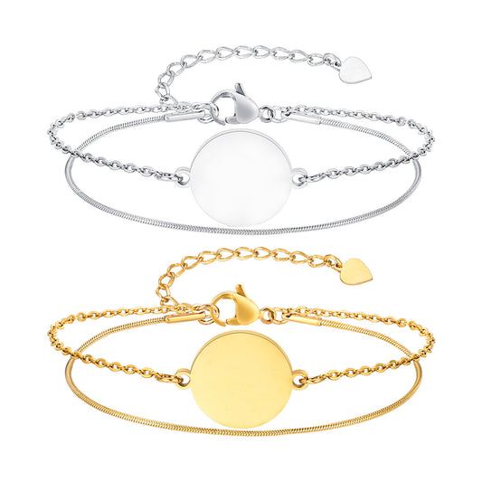 Women's Stainless Steel Double Chain Stacked Gold Bracelet