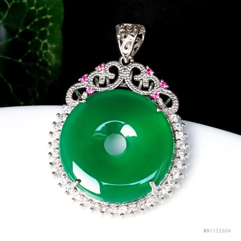 Green Chalcedony Statement Peace Buckle Pendant — No Chain