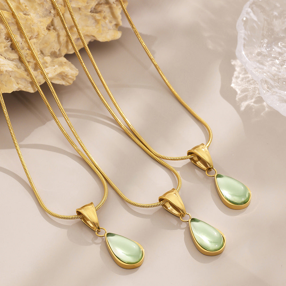 Planderful Elegant Green Blue Glass Drop Necklace For Women