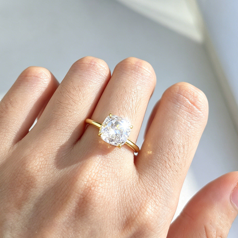 S925 Sterling Silver 2.5 Carat Zircon Ring Fat Square 8 Ice Flower Cut