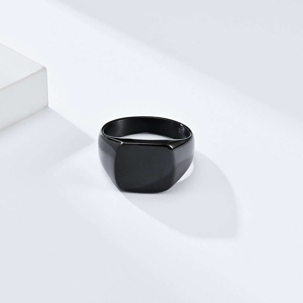 Planderful Stainless Steel Signet Ring For Men Glossy Square Geometric Design Durable Everyday Jewelry