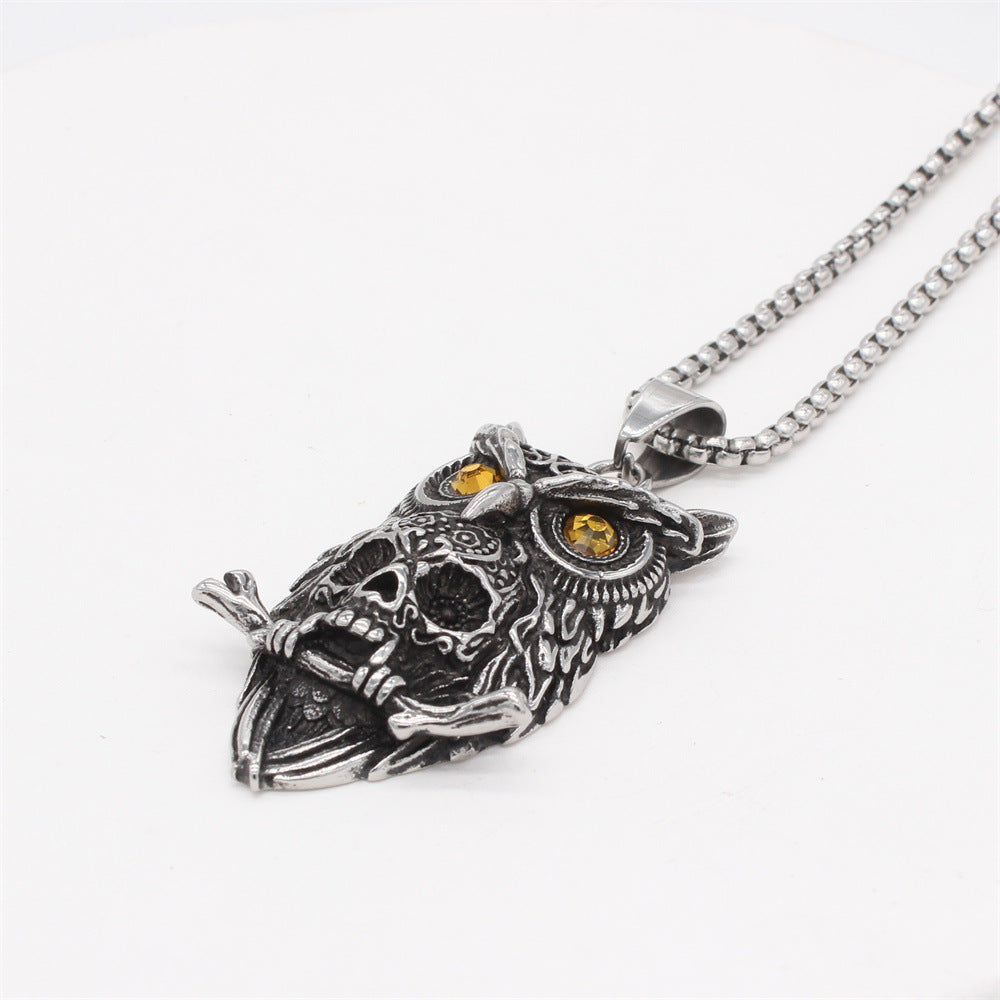 Owl Skull Pendant Titanium Steel For Men And Women Unisex Protection Retro Dark Style Planderful Jewelry