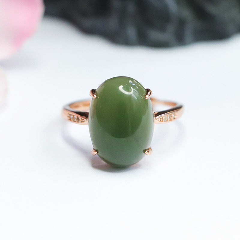 925 Sterling Silver Hetian Jasper Solitaire Ring