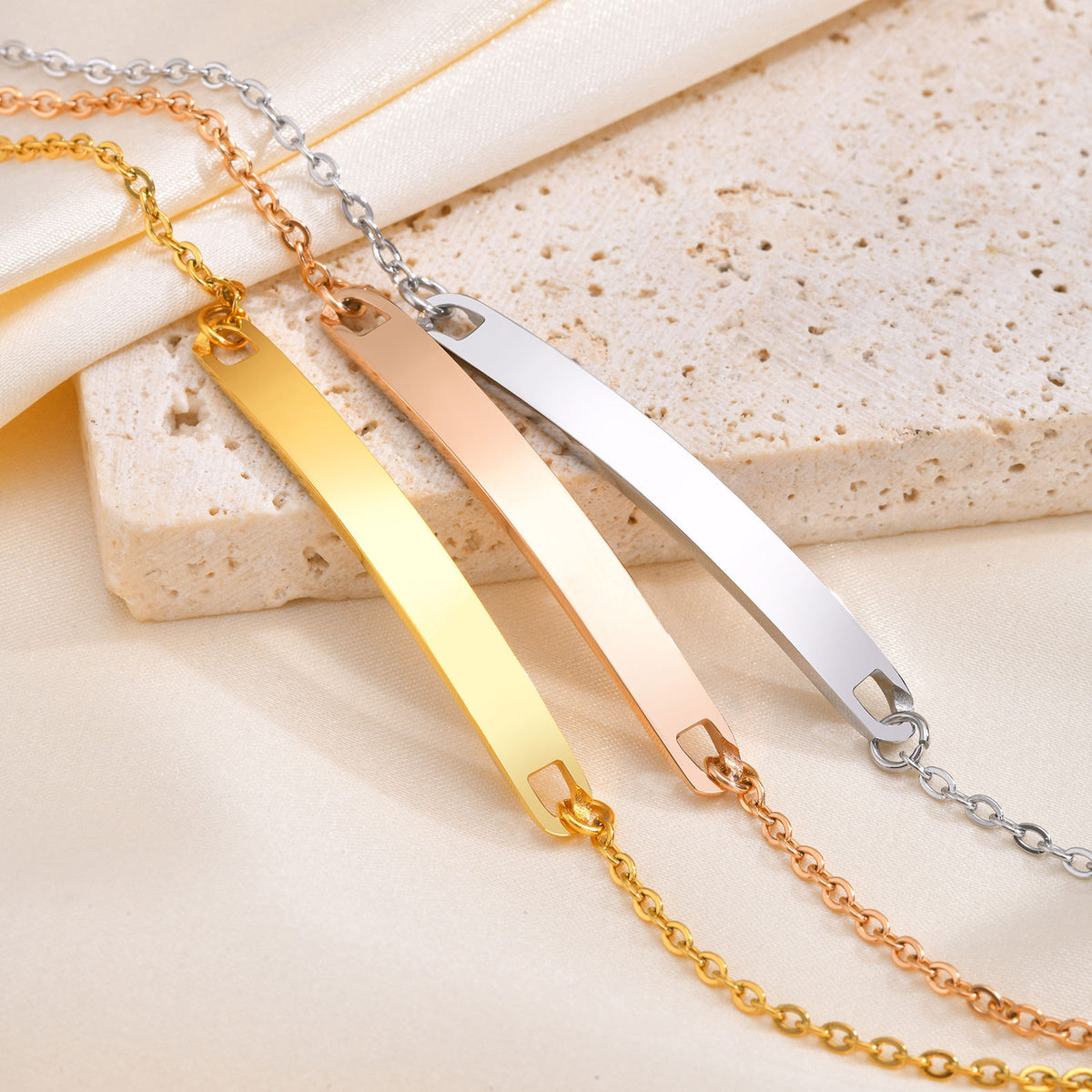 Women's Stainless Steel Curved Bracelet Gold Rose Gold