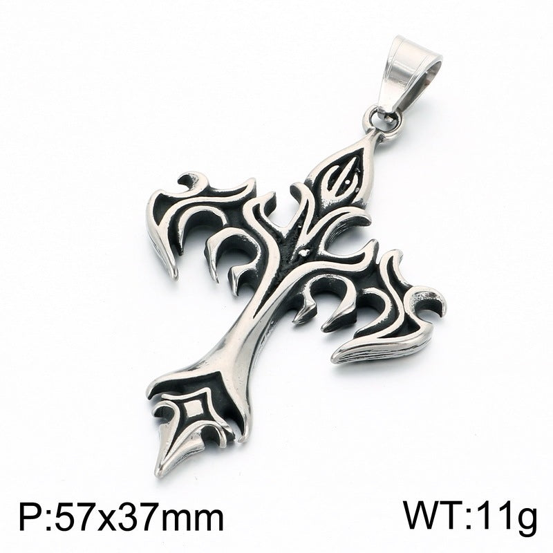 Primitive Tribe Moon Muse Totem Pendant Vintage Gothic Thorns Cross Element Stainless Steel Necklace