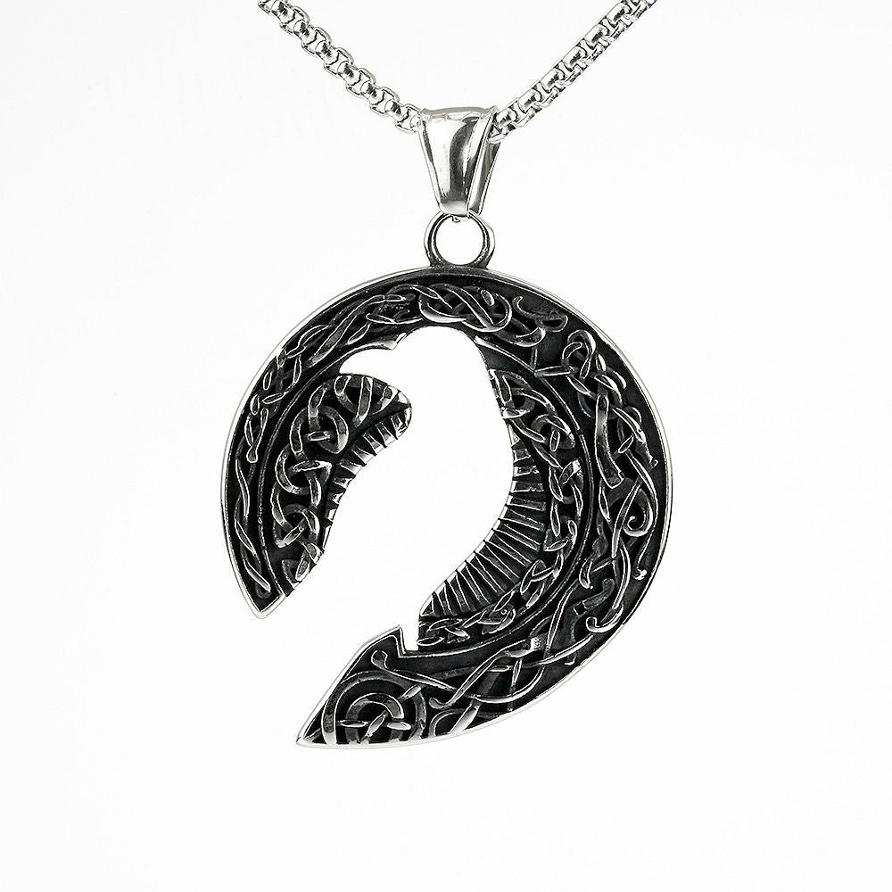Nordic Retro Men's Stainless Steel Viking Crow Pendant Necklace