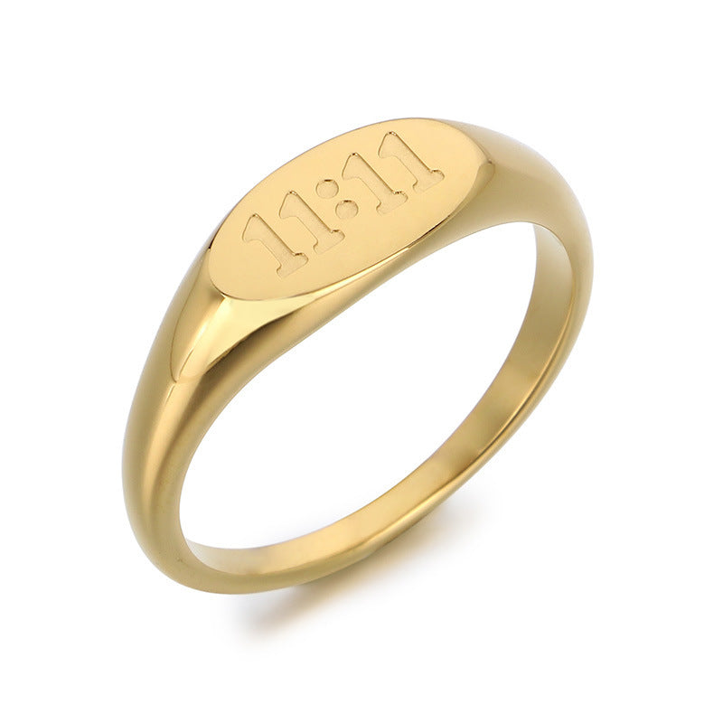 Minimalist Oval 11:11 Titanium Steel Seal Ring, Lucky Number Stainless