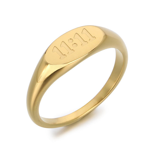 Minimalist Oval 11:11 Titanium Steel Seal Ring, Lucky Number Stainless