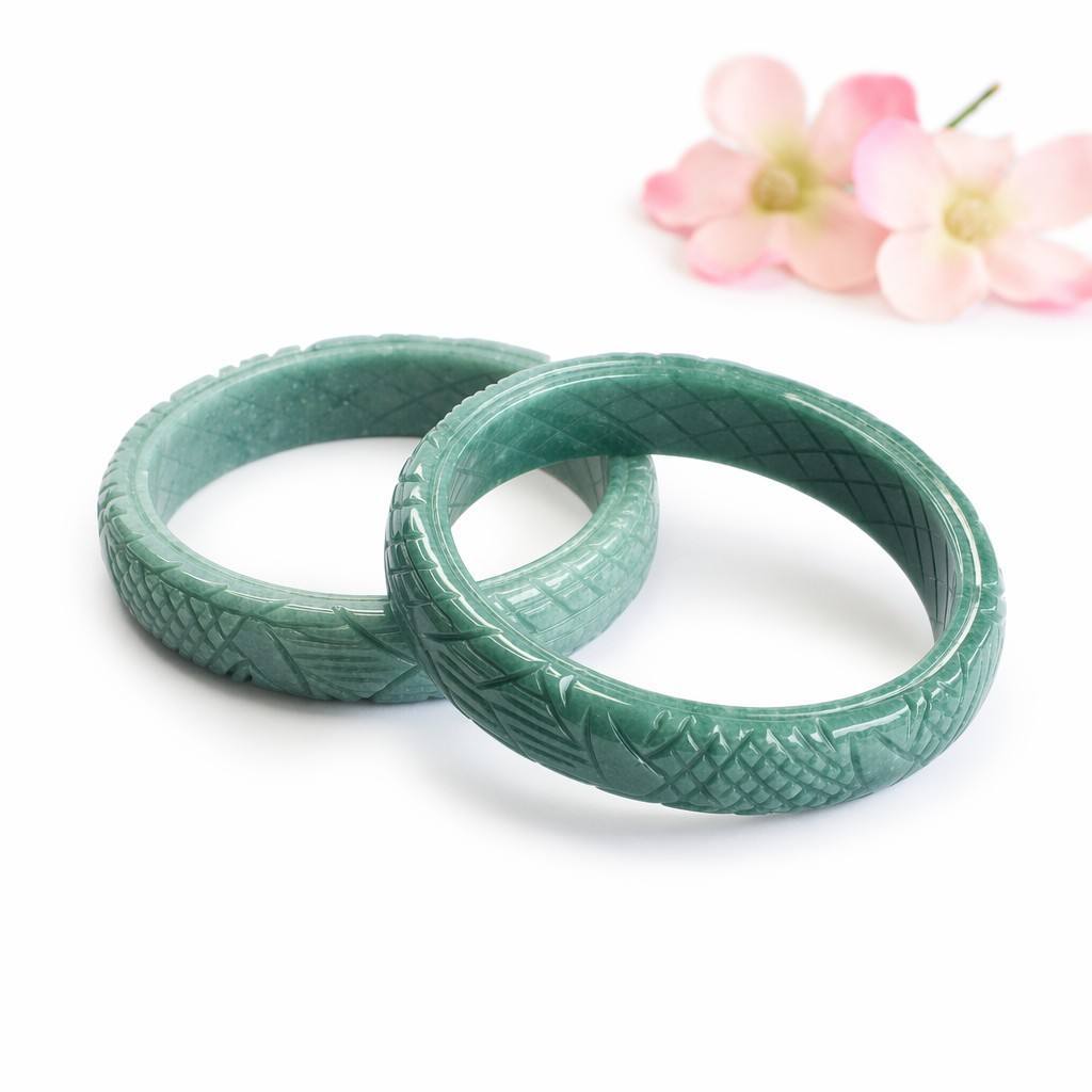 Blue Water Jadeite Dragon & Phoenix Bangle
