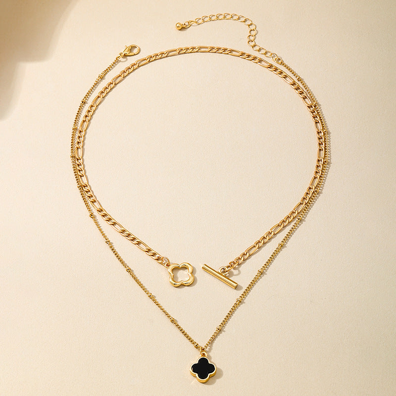 Planderful Vienna Verve Necklace – Versatile Double Layer Design with Four-Leaf Clover Motif
