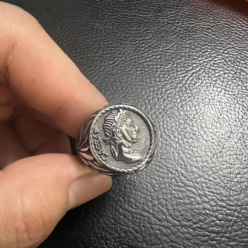 Julius Caesar Ring Stainless Steel Gold Plated Coin Portrait Premium Planderful Everyday Genie For History Buffs