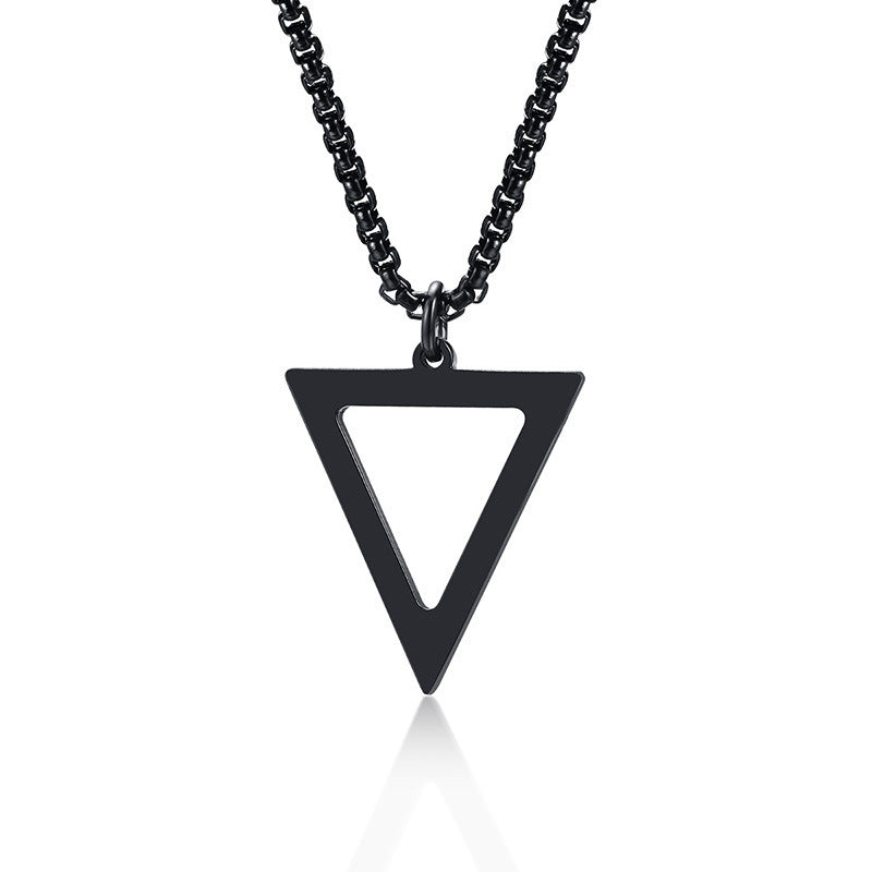 Stainless Steel Hollow Triangle Pendant Black Men Necklace