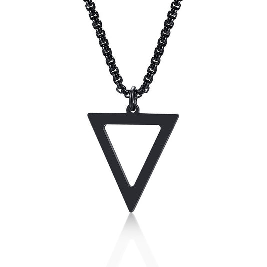 Stainless Steel Hollow Triangle Pendant Black Men Necklace
