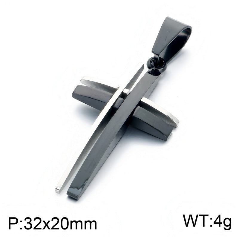 Niche Simple Pendant, Mixed Color Double-Layer Dislocation Hollow Cross Stainless Steel Men's Pendant Necklace