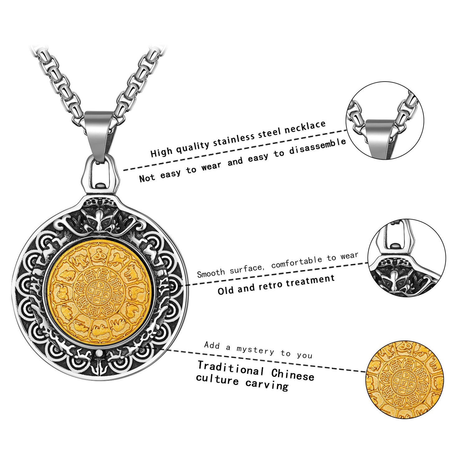 Steel Necklace – Vintage Bagua Pendant For Men