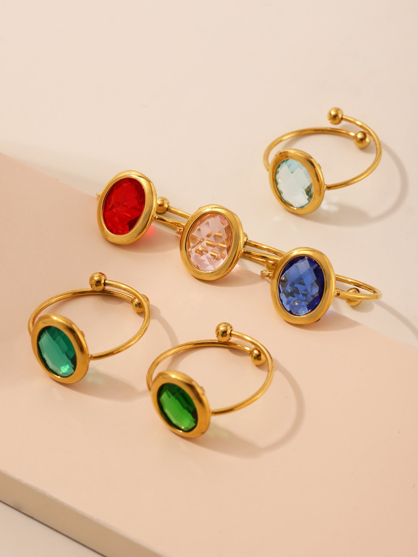 Planderful Glass Ball Index Finger Ring Gold Plated Women