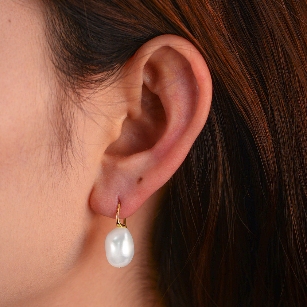 Planderful S925 Sterling Silver Baroque Pearl Earrings for Women Elegant Irregular Natural Pearl Ear Hook Jewelry