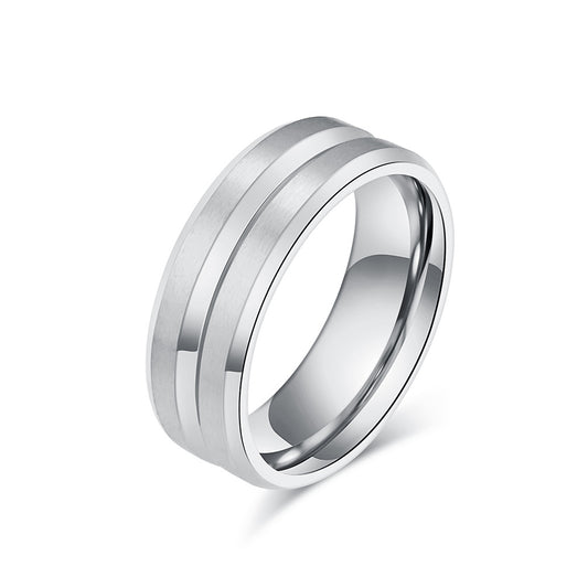 V-Slot Brushed Titanium Steel Ring for Neutral Fashion