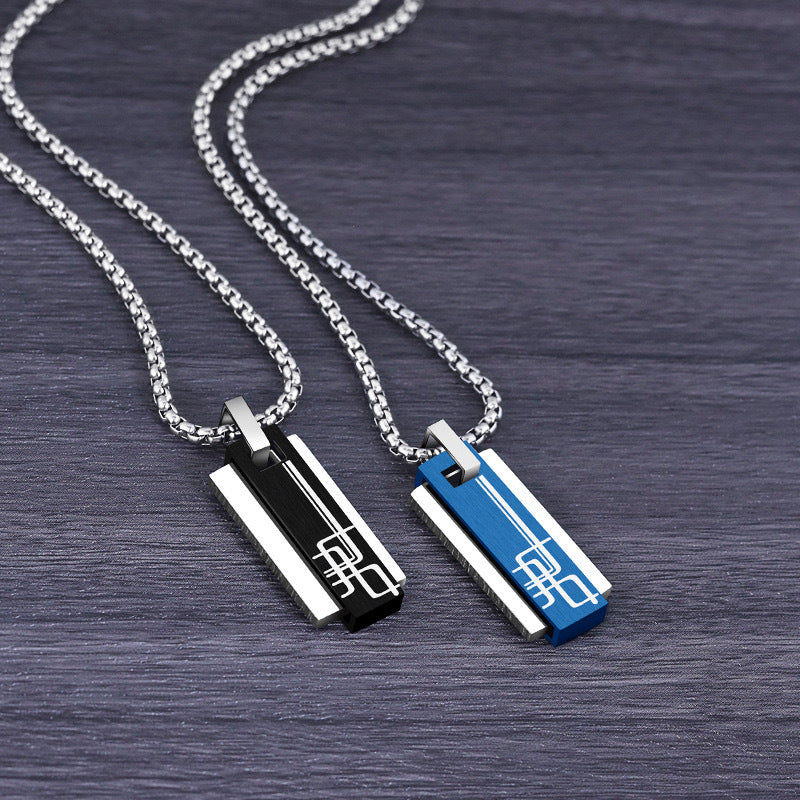 Planderful Everyday Genie Men's Stainless Steel Necklace Square Geometric Pendant Does Not Fade