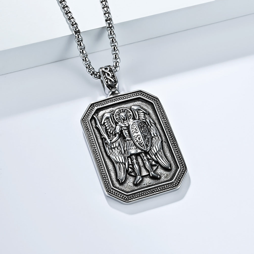 Planderful St Michaels Angel Titanium Steel Necklace For Men Non Fading Pendant