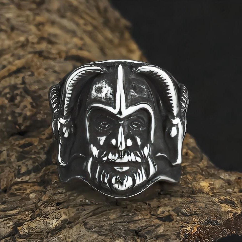 European And American Retro Jewelry Stainless Steel Men's Ring Hip Hop Viking Double Sheephead Warrior Ring