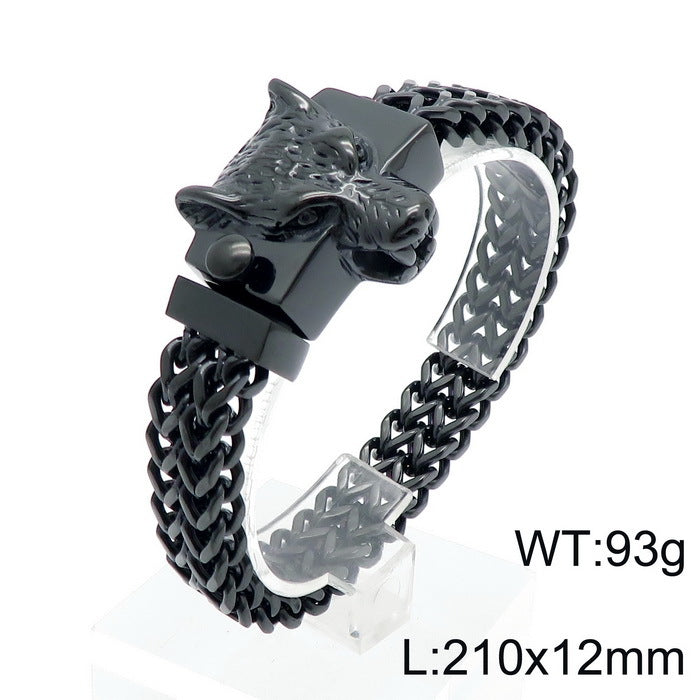 Bold Skull Lion Head Men's Titanium Steel Bracelet