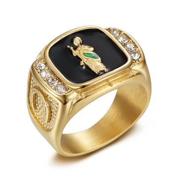 Planderful Everyday Genie Hip Hop Ring Stainless Steel Gold Plated Zircon Men St Jude Design