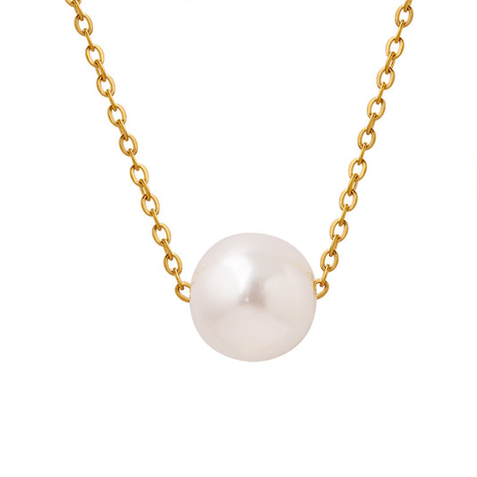 Golden Collarbone Chain Necklace with Imitation Pearl Pendant