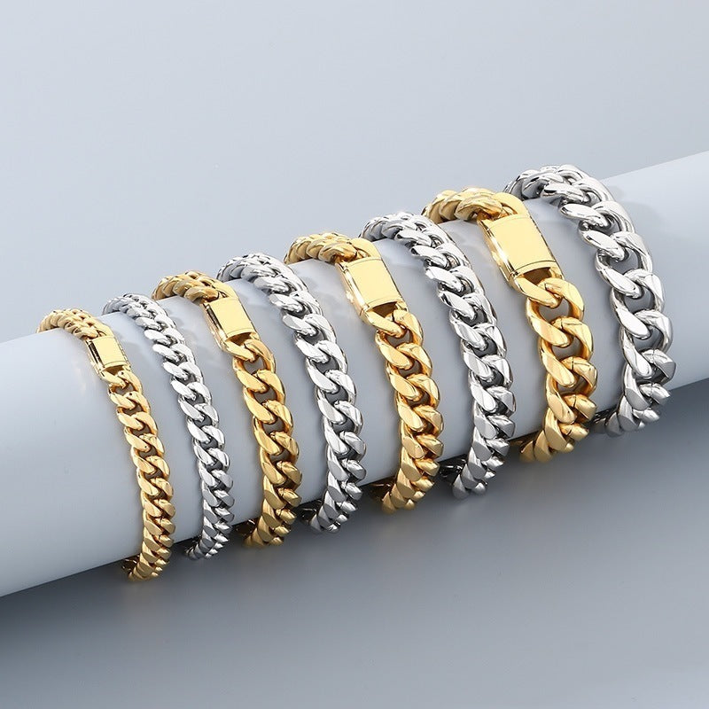 American Hip Hop Solid Thick Cuban Round Grinding Cuban Chain Bracelet Unisex Bare Body
