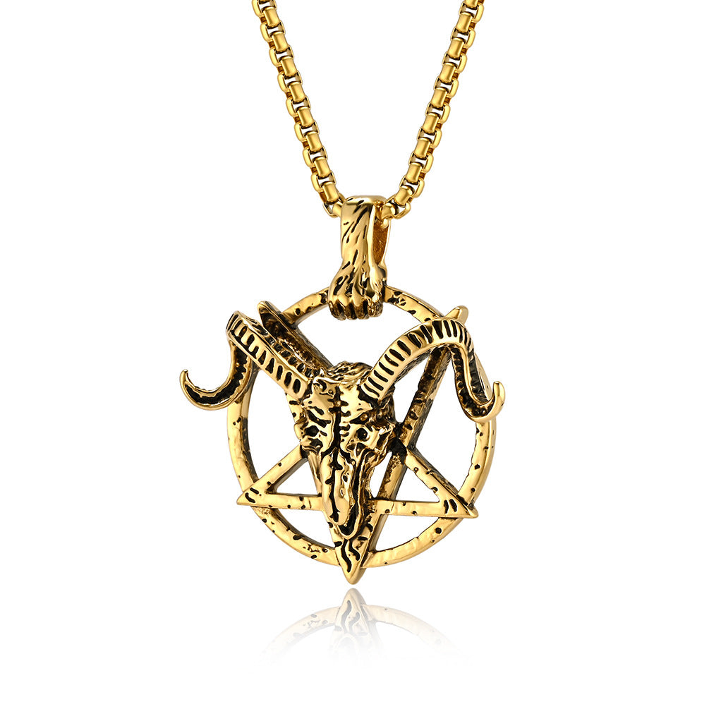 Planderful Pentagram Necklace For Hip Hop Fans Dark Retro Satan Goat Charm Stainless Steel