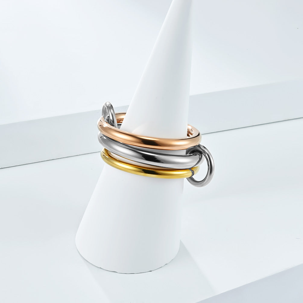 Planderful Three Layer Stacking Ring Set For Women Everyday Genie Steel Hand Jewelry