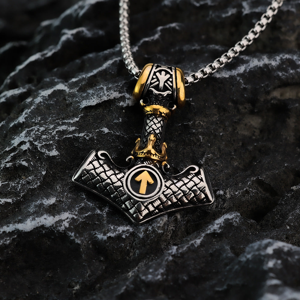 European And American Retro Jewelry Stainless Steel Men's Necklace Viking Thor's Hammer Pendant