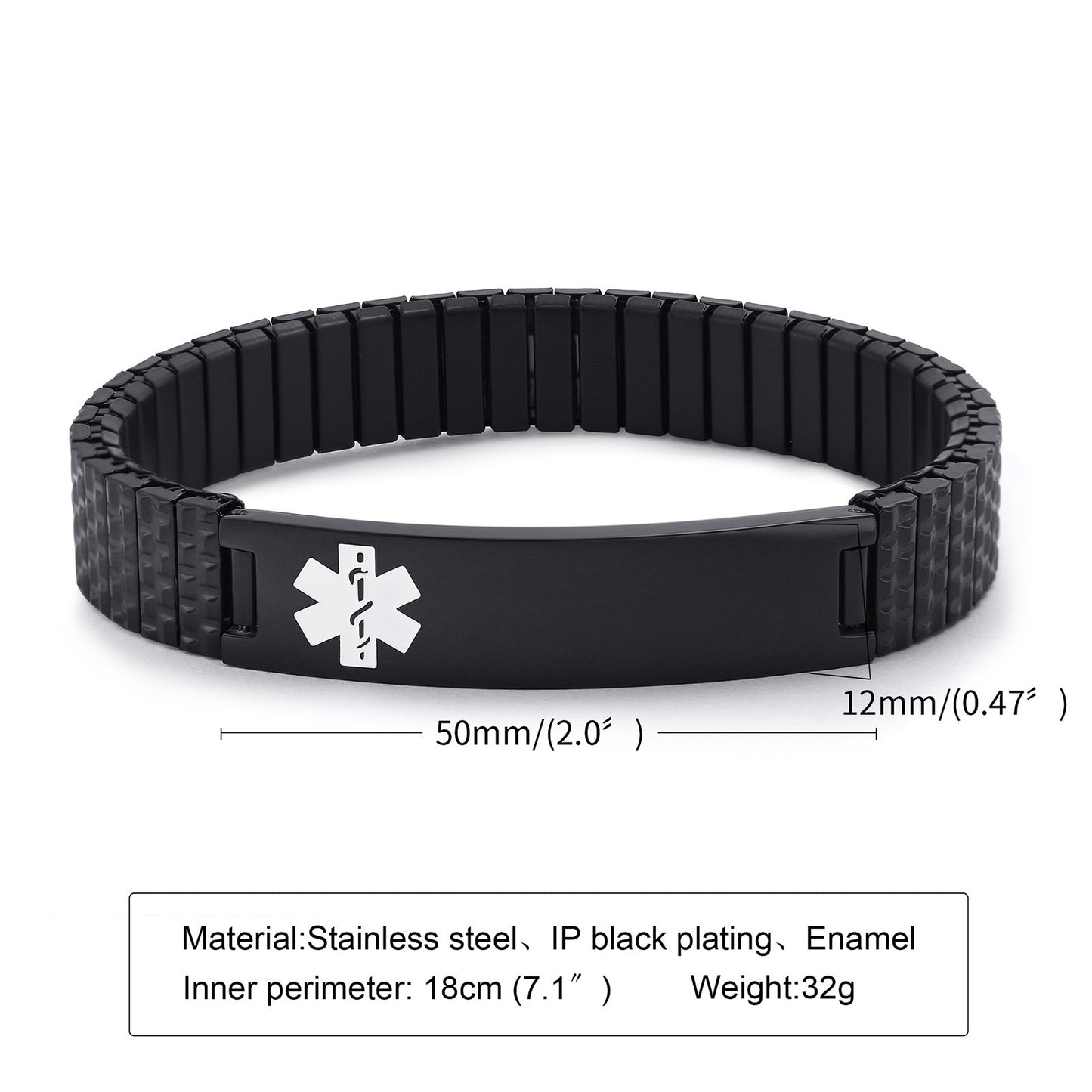 Cross-Border Bracelet Wholesale 12mm Stainless Steel Elastic Medical Logo Bracelet for Men