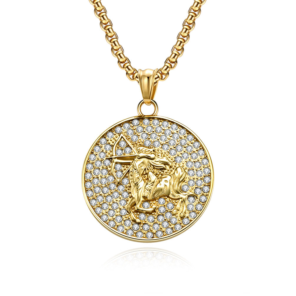 Planderful Twelve Constellations Zircon Titanium Steel Pendant For Hip Hop Style Fans