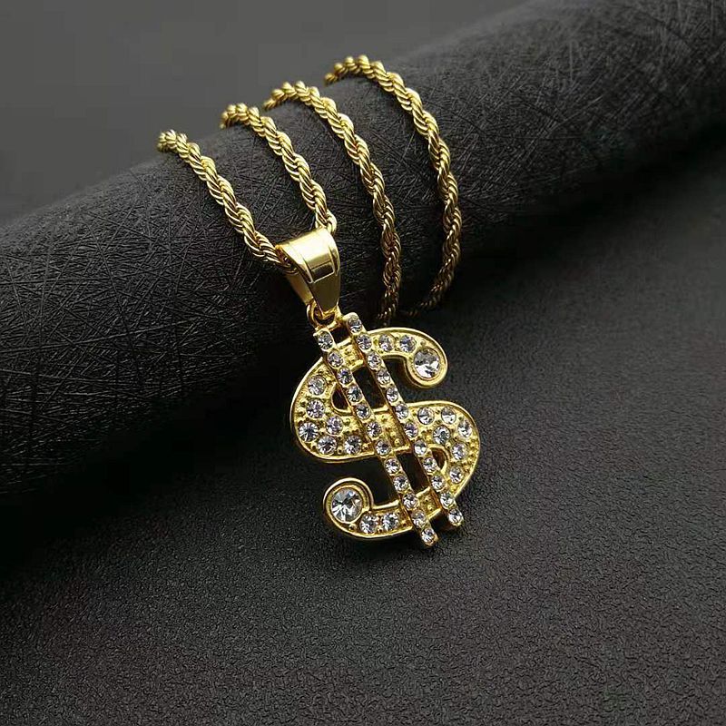 Planderful Everyday Genie Hip Hop Dollar Pendant Necklace Gold Plated Titanium Steel For Hip Hop Fans