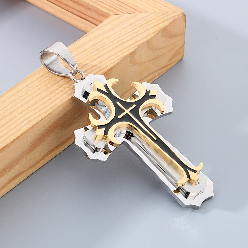 Planderful Men Cross Pendant Necklace Titanium Durable