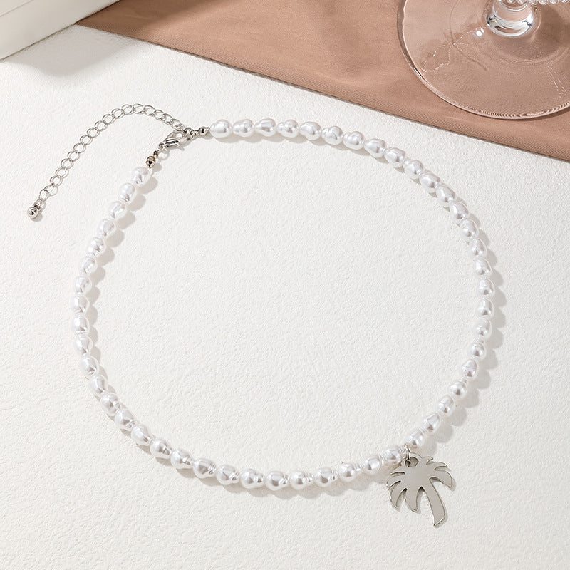 Coconut Dream Metal Pearl Pendant Necklace - Wholesale Women's Jewelry