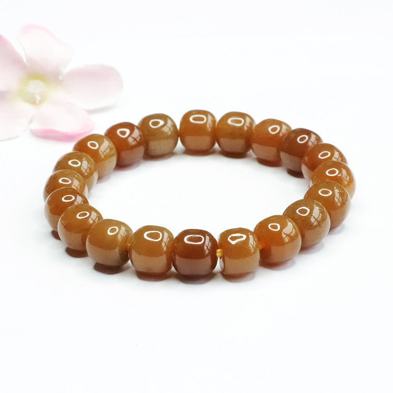 Hand String Sugar Colored Bracelet with Natural Hetian Jade