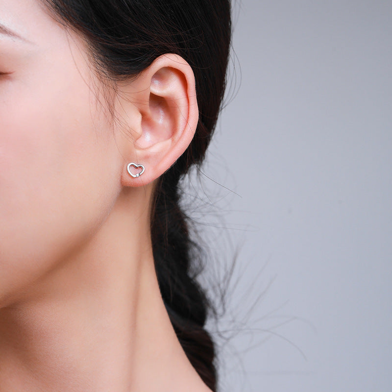 Stylish Sterling Silver Zircon Heart-shaped Earrings for Women