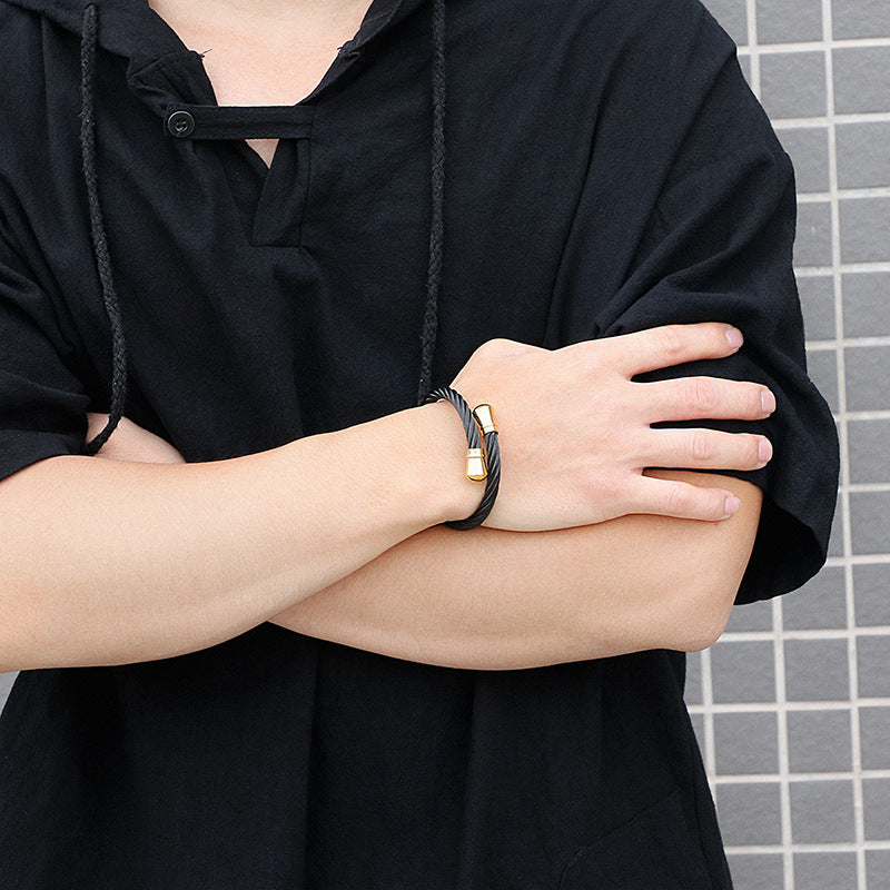 Punk Titanium Steel Wire Twist Pattern Men's Opening Bracelet Bracelet