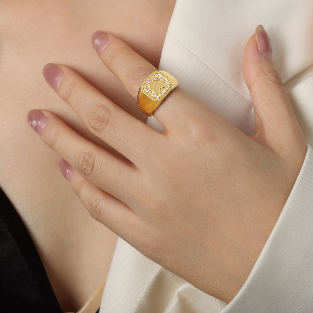 European Luxe Copper Square Zircon Star Open Ring - Women's Light Luxury Jewelry