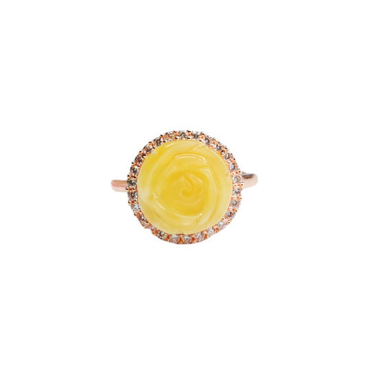 Rose Zircon Sterling Silver Beeswax Amber Ring